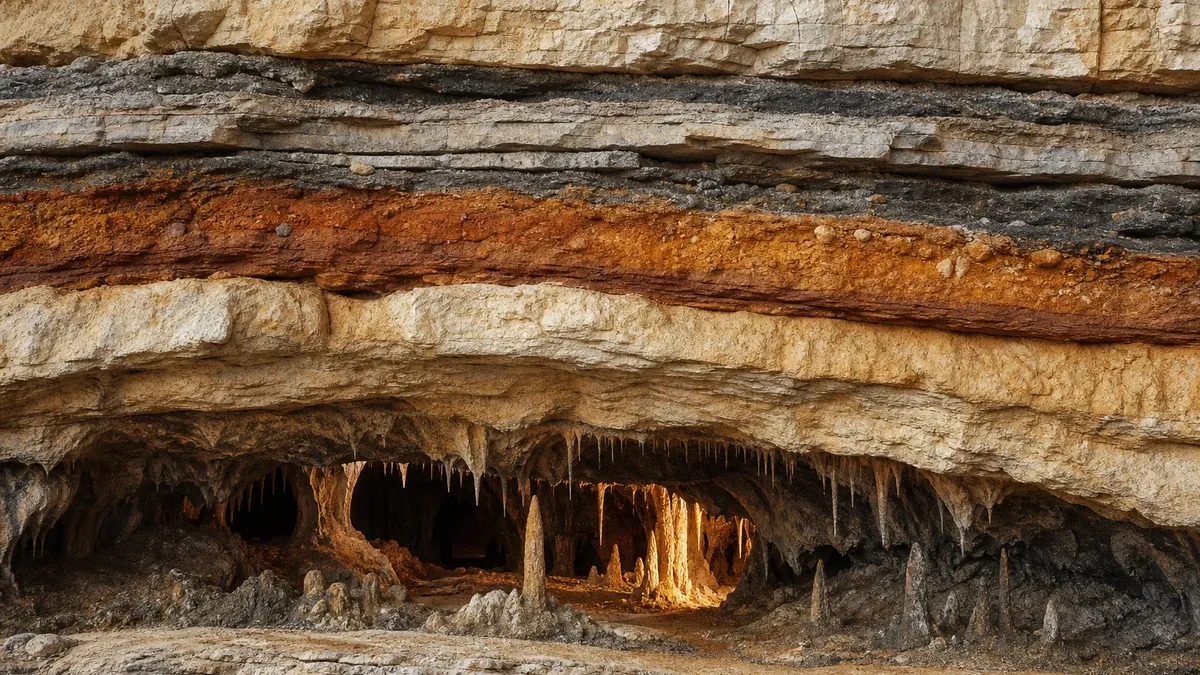 Geological History illustrated underground cave scene