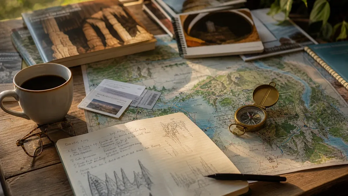 Trip Planning illustrated underground cave scene